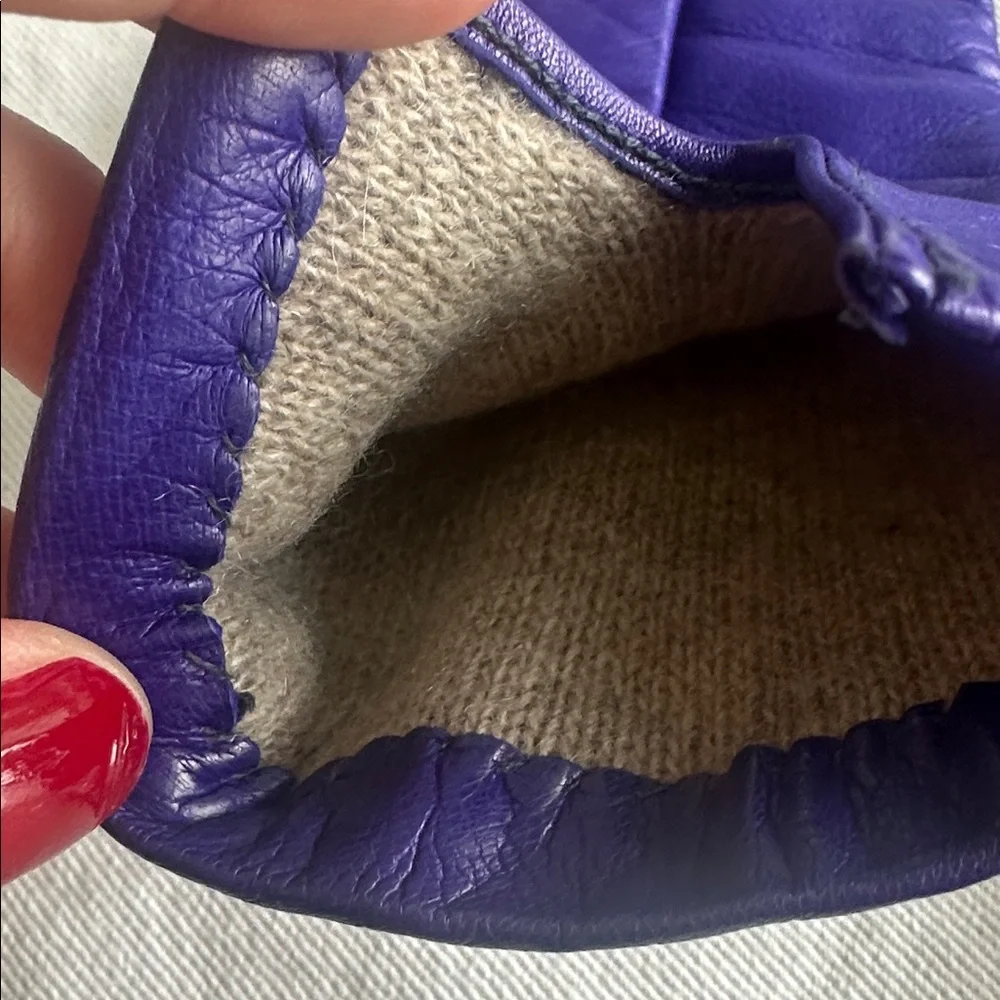 Purple Leather Gloves handmade in rome cashmere lined 7.5